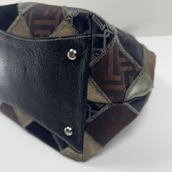 TIGNANELLO Leather Bucket Purse Metallic Patchwork Silver Buckles Black Studded - Picture 9 of 16